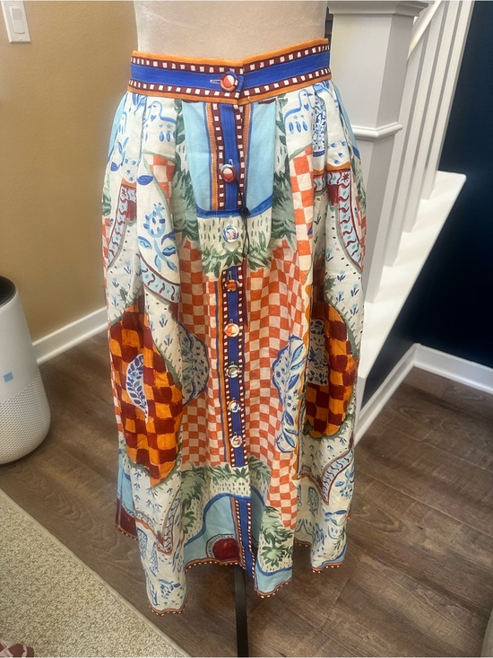 HUNTER BELL Dresses & Skirts - HUNTER BELL Orange & Blue Patchwork-Print Button Midi Skirt
